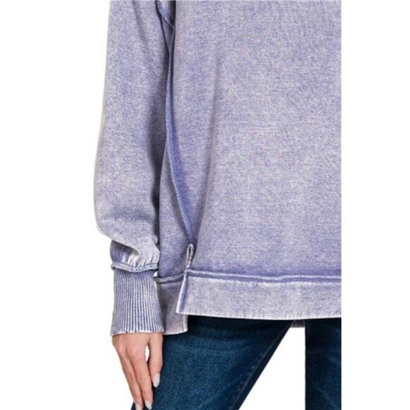 Zenana Acid Wash Exposed-seam Fleece Sweatshirt - Picture 2 of 3